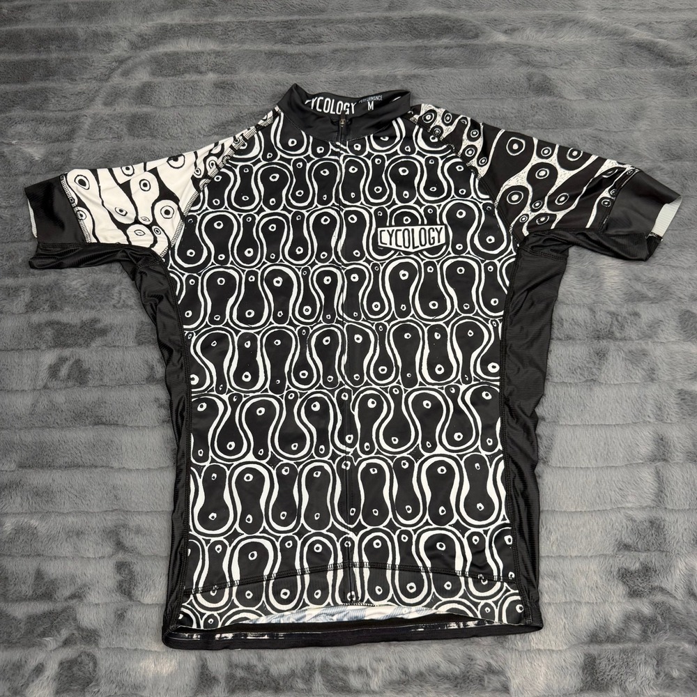 Cycology Performance Cycling Jersey Mens Medium Black White Chain Link Print